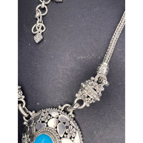 Sarda Turquoise Sterling silver Byzantine station necklace 16-25 inches - Picture 14 of 16